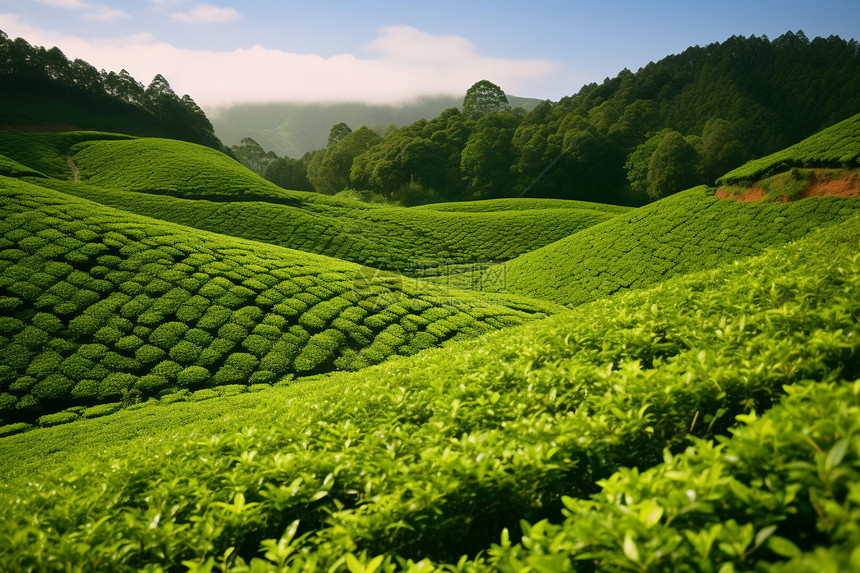 山坡中种植的茶树